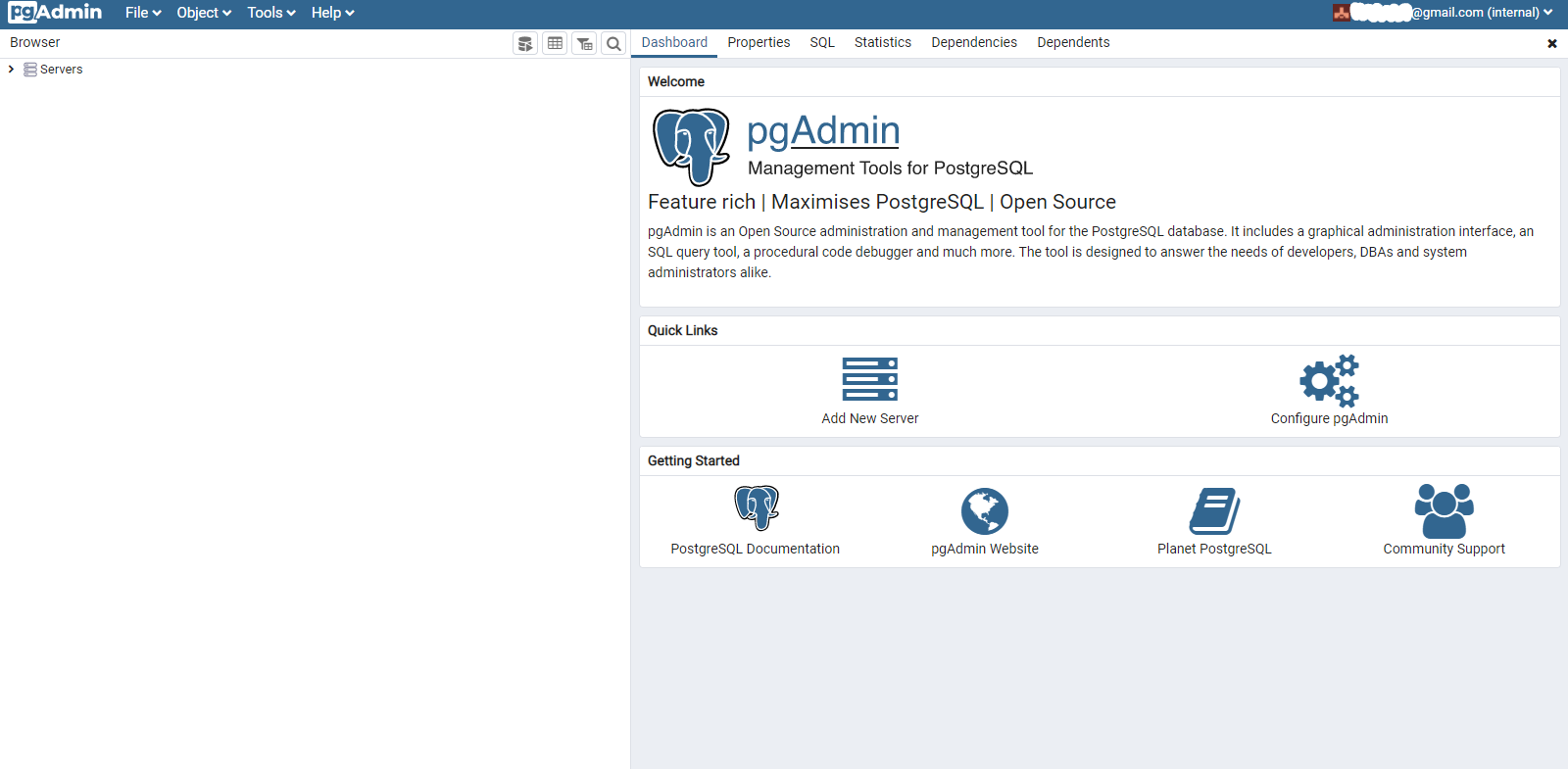 pgAdmin Landing Page
